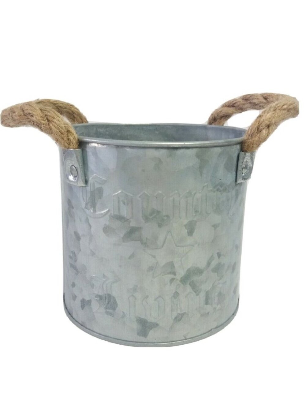 Country Living Rustic Metal Planter Bucket Embossed Star Farmhouse Style